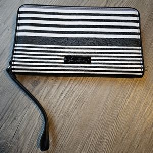 Vera Bradley Black and White Striped Faux Leather Clutch Wallet